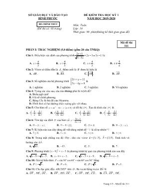 Đề kiểm tra học kỳ I môn Toán Lớp 10 - Mã đề 311 - Năm học 2019-2020 - Sở giáo dục và đào tạo Bình Phước